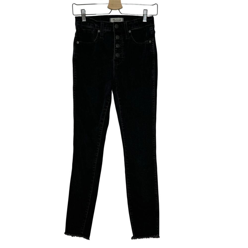 Madewell 10 inch High Rise Skinny Gray Black Jeans Raw Hem size 26